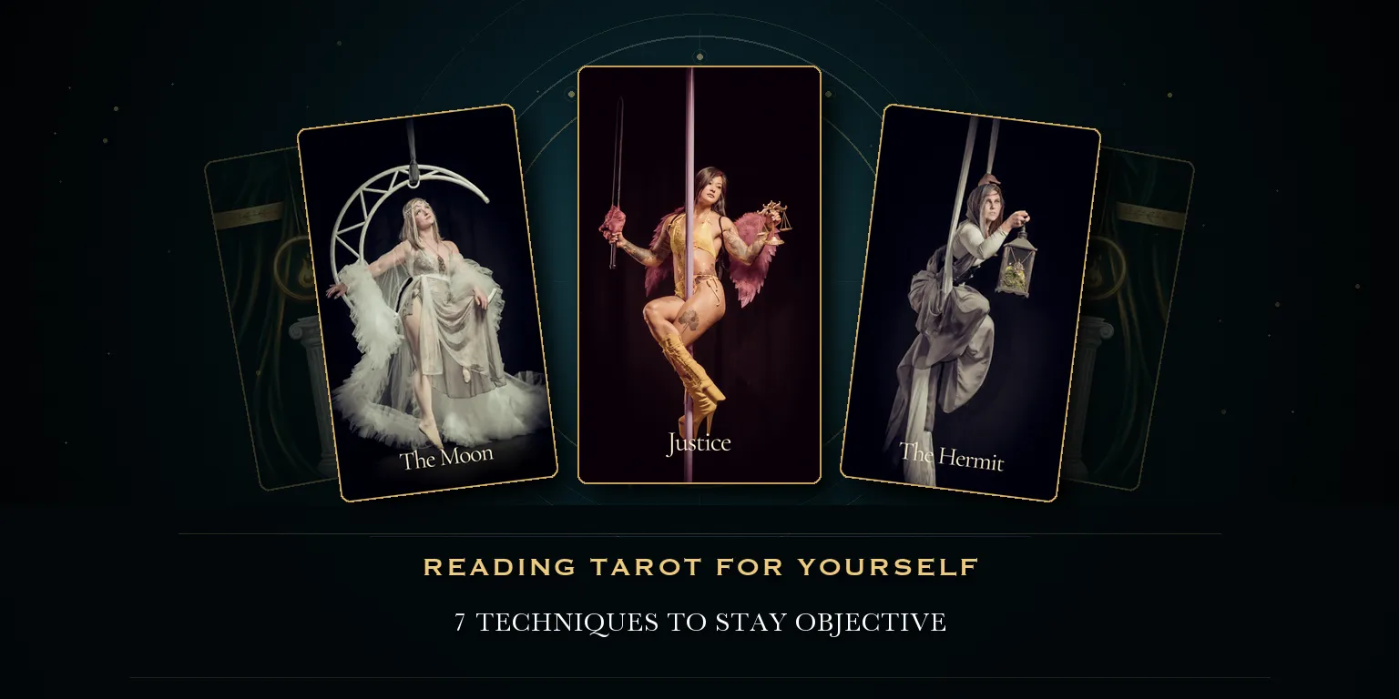 The Moon, Justice, and The Hermit representing reflection, balance, and perspective.