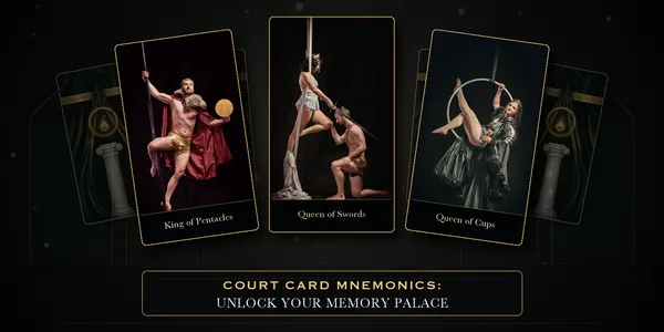 King of Pentacles, Queen of Swords, and Queen of Cups portrayed through aerial performance.