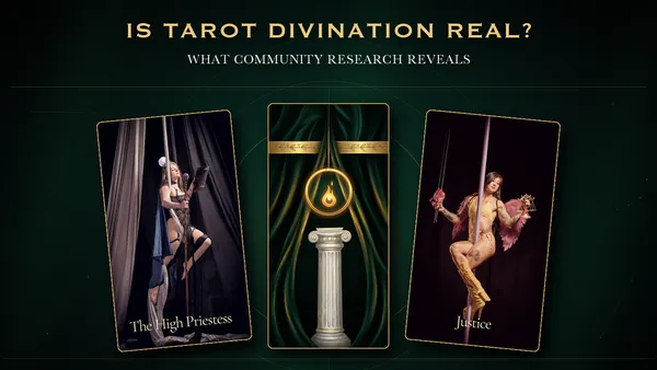 The High Priestess and Justice framing The Hermetic Flight card back.