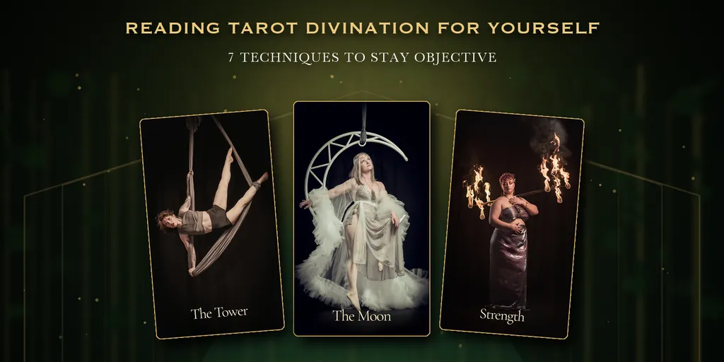 The Tower, The Moon, and Strength illustrating an objective self-reading practice.