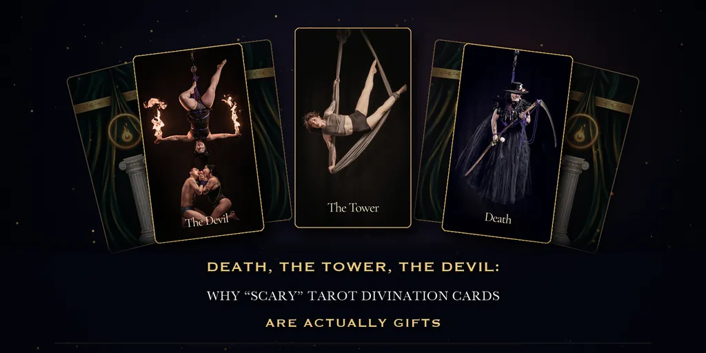 The Devil, The Tower, and Death cards from The Hermetic Flight deck.
