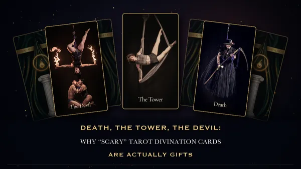 The Devil, The Tower, and Death cards from The Hermetic Flight deck.