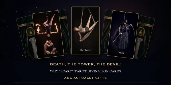 The Devil, The Tower, and Death cards from The Hermetic Flight deck.