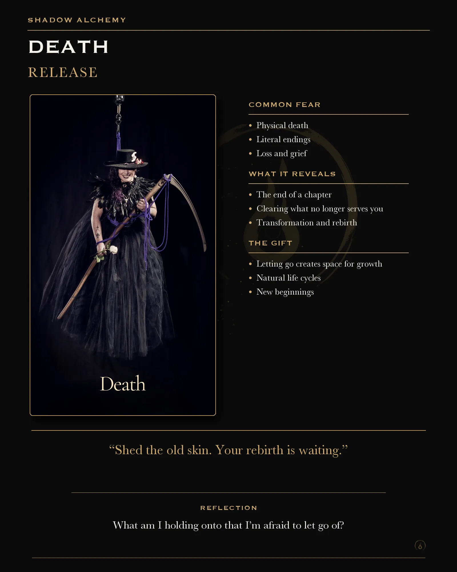 Shadow Alchemy guide to Death as release, transformation, and new beginnings.