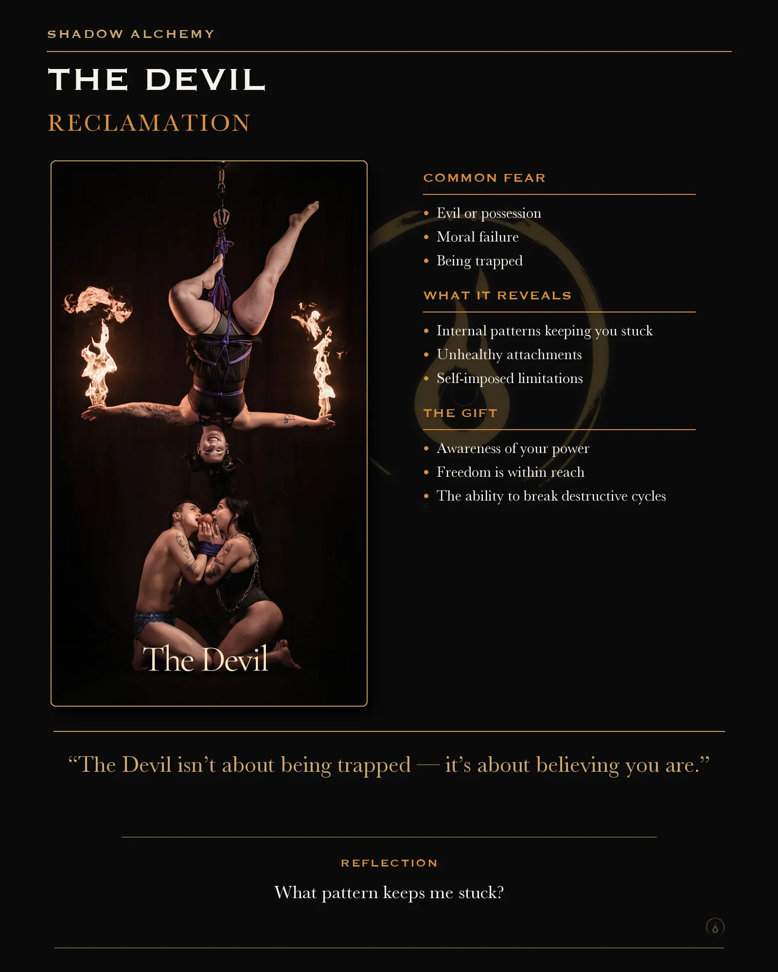 Shadow Alchemy guide to The Devil as reclamation, freedom, and breaking destructive patterns.