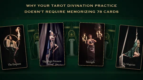 Four aerial tarot cards illustrating intuitive symbolism across The Hermetic Flight deck.
