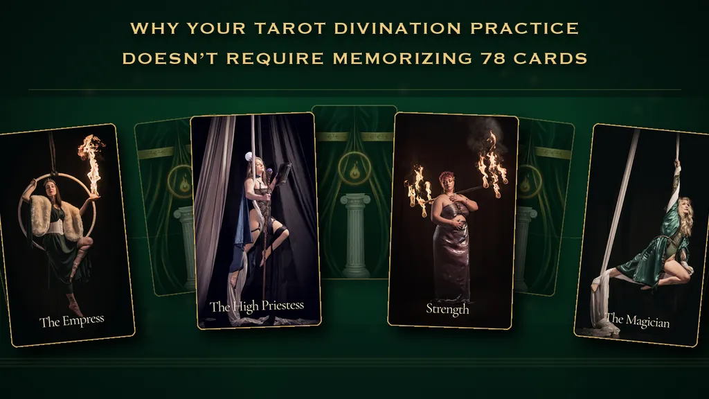 Four aerial tarot cards illustrating intuitive symbolism across The Hermetic Flight deck.